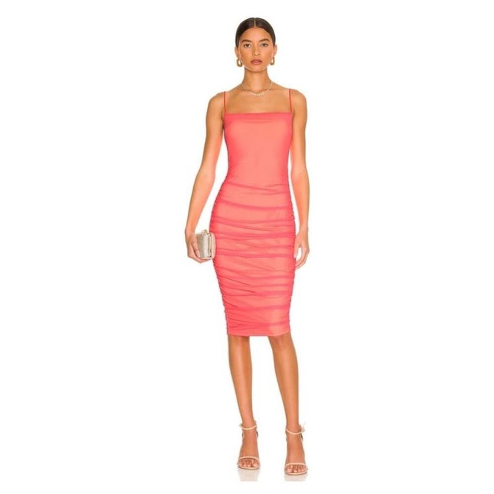 Superdown Issa Midi Dress Mesh Pink Square Neck Womens Extra Small NWT